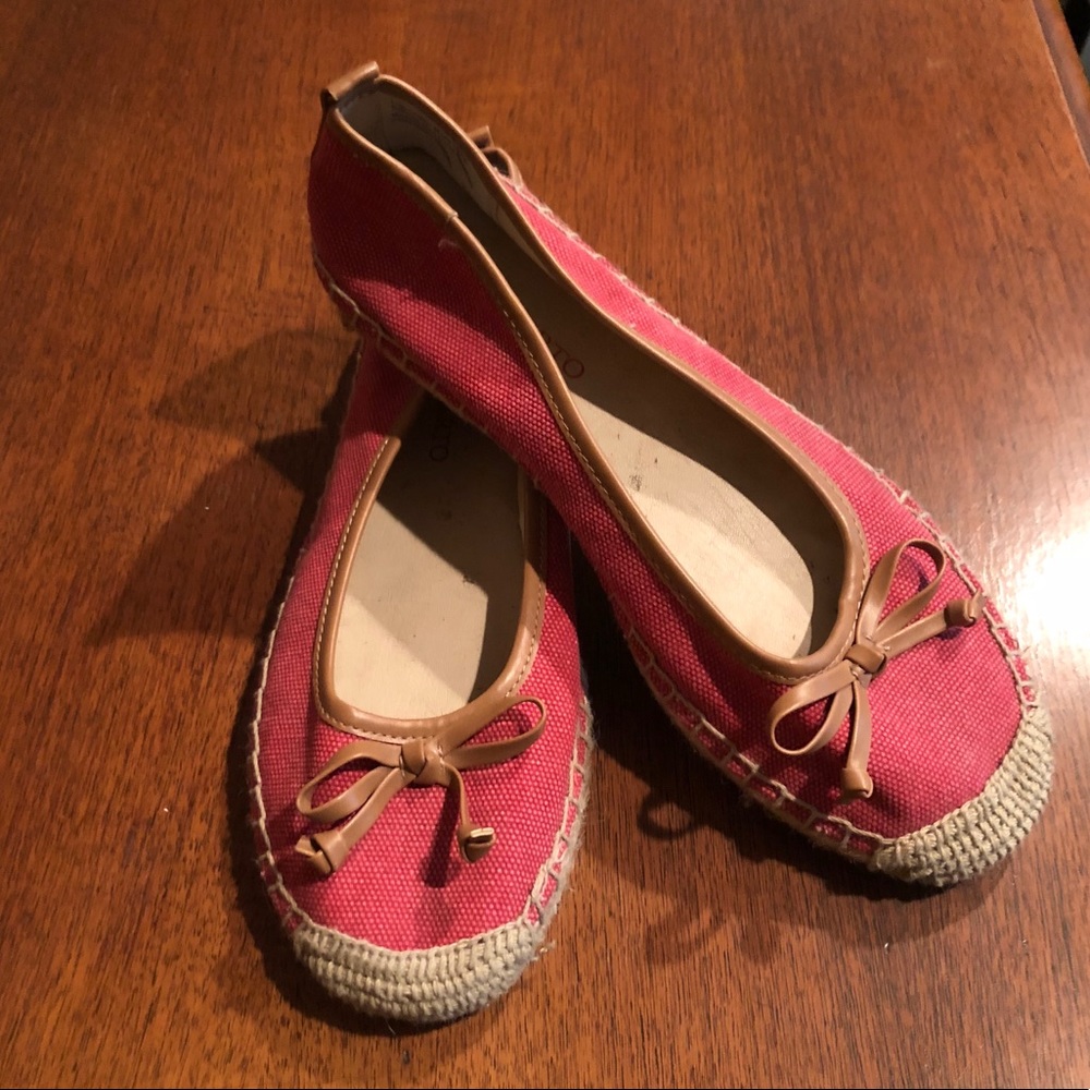 Franco Sarto Pink Canvas Espadrille Flats with Tan Trim